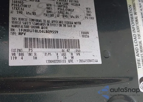 2004 Ford Expedition Eddie Bauer from USA, damaged, VIN 1FMFU18L04LB09559